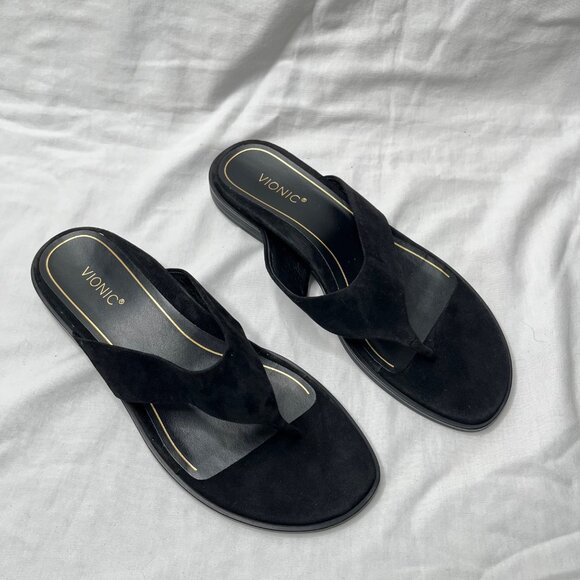 Vionic Womens Black Agave Suede Thong Flip-Flops Sandals Size 9 - Picture 2 of 8